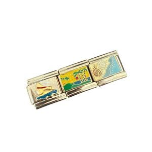 NWT 9mm Y2K Sailboat/Sunset Palm Tree/Beach Silver Stainless Steel Italian Charm